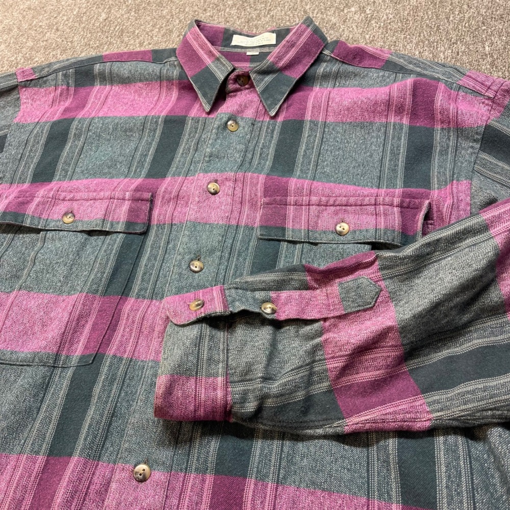 Vintage Wimbledon Mens Plaid Flannel 1990's Button Down Shirt Cotton Medium